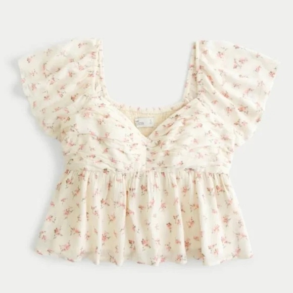 Hollister Ruched Baby-doll Floral Top (Size S) - Picture 1 of 6
